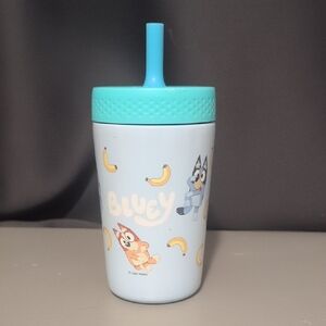 Bluey Spill-proof Stainless Steel Straw Sippy Cup - Light Blue with Teal Lid